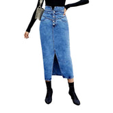 Falda vaquera lavada a la piedra de tiro alto